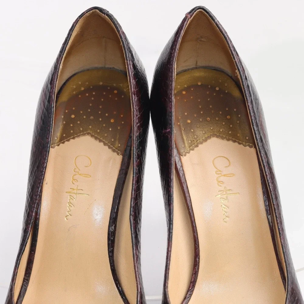 Cole Haan Womens Air Chelsea Pumps Size 9.5 Burgundy Brown Python Dress Shoes